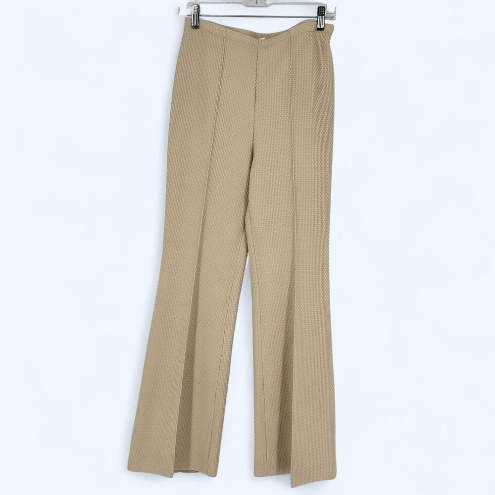 Vintage 1974 Koret of California Tan Textured Knit Flare Leg Pants Waist 24